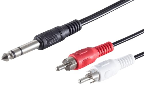 1 x 1,5 m - Fiche jack noire 6,3 mm vers 2 fiches RCA - Câble audio moulé - Contacts nickelés - Idéal pour les systèmes Hi-Fi, TV et chaînes de musique