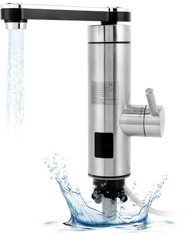 Grifo Eléctrico con Calentador de Agua Instantáneo, 3000W Grifo de Cocina Electrico Instantaneo con Indicador de Temperatura LED Grifo de Calefacción Acero Inoxidable, para Baños y Cocinas