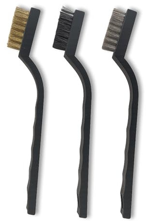 AIBULO Pack of 6 Mini Wire Brushes – 2 Sets of Steel, Brass & Nylon Wire Brush Kit for Rust Removal, Metal Paint Stripping, Cleaning & Drill Attachment – Heavy Duty Wire Brushes for Metal, Rust, Grime