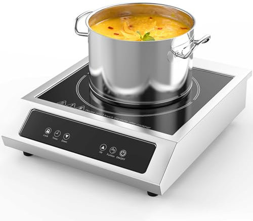 Table de cuisson à induction 3500 W, plaque chauffante commerciale avec capacité de charge de 50 kg, 9 niveaux de puissance, acier inoxydable céramique, contrôle coulissant et tactile, verrouillage de