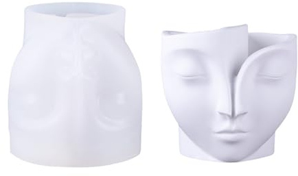 Moldes de silicona con forma de cara artística, moldes de fundición de resina, accesorios de manualidades para proyectos de jardinería en casa, molde de maceta de hormigón