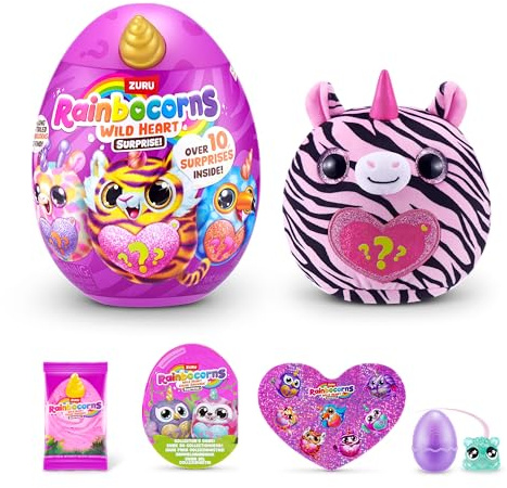Rainbocorns Wild Heart Surprise (Zebra) de ZURU – Peluche Coleccionable con Sorpresas, Huevo Misterioso para Niñas y Niños 3+