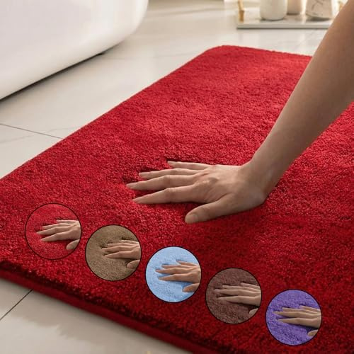 Winder Home | Sweetness Bath Mat & Rug, Non-Slip Bath Mat, Washable Bathroom Rug, Soft Bath Mat, Extra Absorbent Shower Mat for Bathroom, Bath Rug | Rot (L) 60 x 90cm