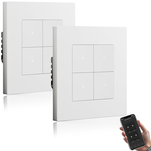 BSEED Smart Wall Light Switch Flush Mount with PC Frame, 4 Gang 2 Way, WiFi Push Button Switch Compatible with Alexa & Google Home, Works with Smart Life/Tuya App, White 2 Pack