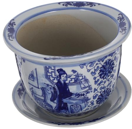 HANABASS Pot Céramique Chinoise Bleu Floral avec Plateau de Drainage Cache Pot Porcelaine pour Plantes Dintérieur et Bonsaïs Design Alliant Style Classique et Moderne