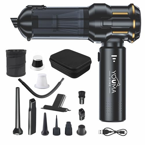 YOUMA Mini Aspirateur Voiture sans Fil 21000Pa 3 Vitesses Moteur Brushless Poubelle Pliable Embout Extensible Souffleur Puissant Portable pour Maison Animaux Auto Kit Nettoyage 4en1
