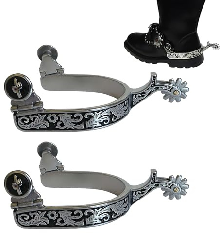 Western-Cowboy-Sporen, Edelstahl, Western-Pferdesporen mit drehbarem Getriebe, antikes handgeschnitzt, dekorativ, feine Verarbeitung, für Herren und Damen, für Cowboystiefel, Reittraining (Stil A)