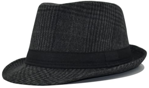 Fedoras hatt för män, randigt mönster, melonhatt med liten kant för höst och vinter, storlek 56–58 cm (svart)