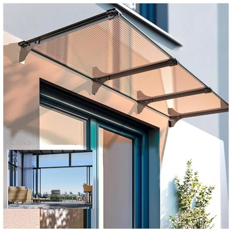 Marquesina para Puertas， Tejadillo de Protección Toldo Exterior Terraza， Techo para Balcón Diseño Arqueado de Policarbonato Aluminio ，marquesinas Exterior(150x110cm/59x43in)