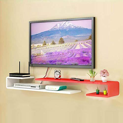 Mobile TV a parete rosso con mensola sospesa, elegante console multimediale e libreria per camera da letto/soggiorno, perfetto router e set-top box (100-105 cm)