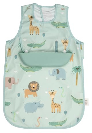 PERLETTI Bavaglini Impermeabili Bambini con Tasca Silicone Raccoglipappa Staccabile - Bavaglino Svezzamento Senza Maniche - Grembiule Pappa Bavaglia Bambino Bambina Lavabile Riutilizzabile (Verde)