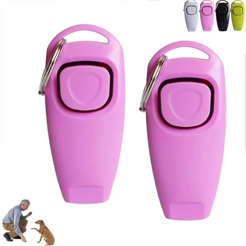 2 in 1 Training Clicker Hundepfeife für Training und Rückruf, Haustier-Trainingszubehör für Welpen, Katzen, 2 Pack mit Umhängeband, Auszeichnung und Trainieren Sie Ihr Haustier effizient (Rosa)
