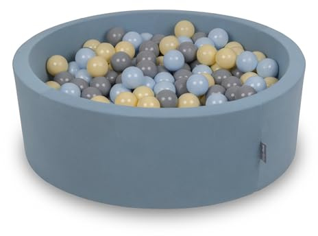 KiddyMoon Piscina De Bolas 90X30cm/300 Bolas ∅ 7Cm para Ninos Hecha En La UE, Azul: Azul Pastel/Amarillo Pastel/Gris