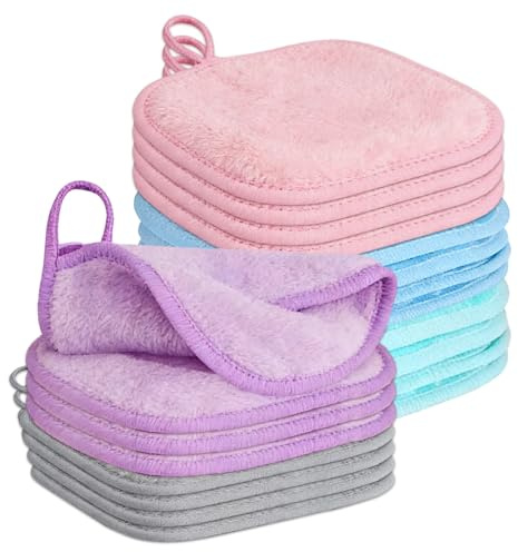 20 Stück Abschminkpads Waschbar,Wiederverwendbar Make Up Entferner Tücher, Abschminkpads,Mikrofaser,Tragbar,Müheloses Abschminken,Five Colors(16 X 16 CM)