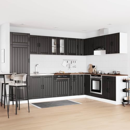 Ezbryzmatic Lucca Sink Base Made of Chipboard, Black, Set of 2, 80 x 46 x 81 5 cm, for Indoor Use, Includes Flush Doors, Storage Room, Kitchen Furniture, Suitable for Narrow Spaces