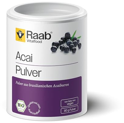 Raab® Bio Acai Pulver (80 g) - Ohne Zusätze - Aus Brasilien | 100 % Pur aus Brasilien - Ohne Zusätze - Schonend gemahlen - Enthält Polyphenole & Anthocyane - Vegan & Glutenfrei