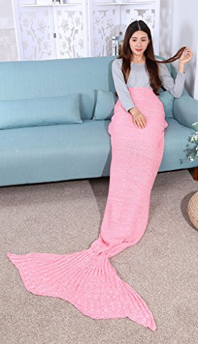 Elite99 Handmade Knitted Mermaid Tail Blanket,Warm Sofa Living room blanket for Adults about 180cmX90cm（71 inch x35.4 inch (Pink)