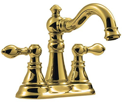 Derengge Two Handle Polished Brass Bathroom Faucet 3 Hole with Pop up Drain Assembly, Classic 4 Inch Centerset Lavatory Faucet with 360° Swivel Spout,F-0048-PB