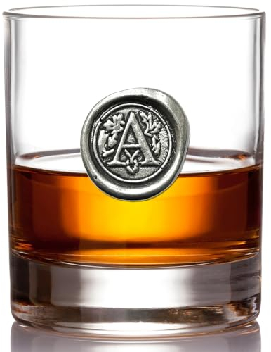 English Pewter Company 11oz Whisky Glass Tumbler with Monogram Initial - Personalised Gift with Your Choice of Initial (A) [MON101]