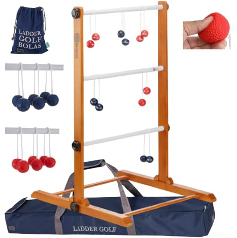 Original 2024 Leitergolf Spiel - Profi Top Qualität Leiterspiel Wurfspiel | Jetzt Unzerbrechliche Stangen, Luxustaschen mit offizielle Soft Bolas, Blau und rot