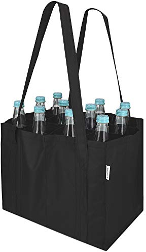 Navaris Bottlebag 9 Fächer Flaschentasche - 27 x 27 x 27 cm Flaschen Tasche schwarz reißfest - 9er Tragetasche waschbar - Flaschengröße bis 1,5L