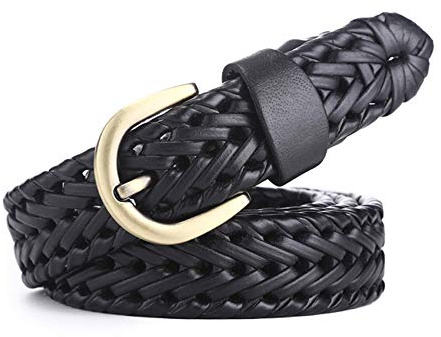 JIER Herren Geflochtener Ledergürtel Vintage Gürtel Flechtgürtel Elastische Stretchgürtel Stretch Leder Gürtel Belt mit Metall Dornschließe