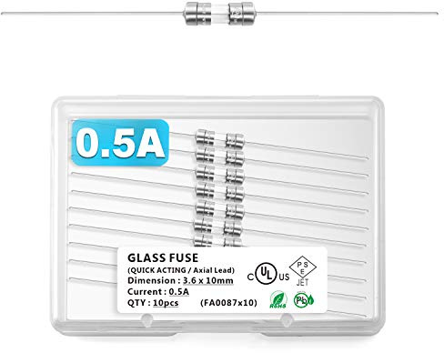 Chanzon 10 Stück VDE Prüf 3,6x10 0,5A Sicherungen Sicherung Glassicherung Glasrohrsicherung Feinsicherung Schnelle Glas Sicherung F500mAL Glas Ausgeschnitten verzinnt axial bedrahtet 250V