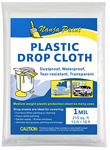 Painters Drop Cloth 13 Feet by 16 Feet Plastic Painting Tarp Waterproof Cover Clear Tarp Plastic Sheeting 1 Mil Thickness Furniture Cover