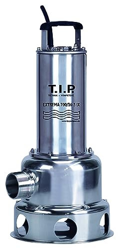 T.I.P. Profi Schmutzwasser Tauchpumpe 400V - Baupumpe Edelstahl (42.000l/h Fördermenge, 16m Förderhöhe, 1,6bar Druck, 50mm Korngröße, Waschlauge geeignet Flüssigkeit bis 95°C)Extrema 700/16-3 IX,30275