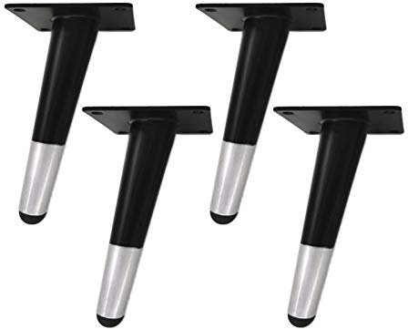 4 Stück Möbelfüße Möbelbeine Metall Eisen Möbelfüsse Konisch Schräg Füße für Kaffeetisch Fernsehschrank Sofa Lehrstuhl Schrank Große Montageplatte,Hardware-Teile Stützfüße,Schwarz+Silber(15cm)