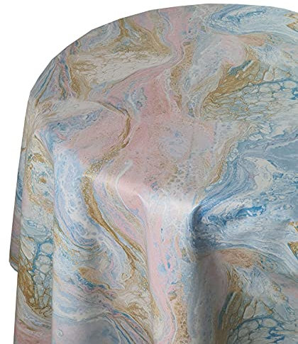 Wachstuch Wachstischdecke Tischdecke Größe und Muster wählbar Ebru Art Aquarell Blau Rosa Rund 120 cm abwaschbar Gartentischdecke
