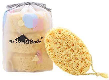 myHomeBody Spugna da bagno, spugna di spugna di loofah, spugna per il corpo per la doccia - Dimensioni grandi, molta schiuma, Oval, confezione da 3 pz.