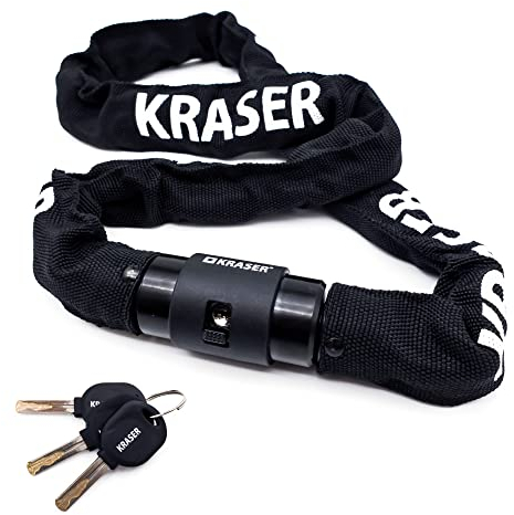 KRASER KR620 Bike Chain Lock, Heavy Duty ø6mm/0.23in Steel Links, Security Lock, Rotating Cover, Lightweight, Anti Theft for Bicycle, Motorcycle Electric Scooter, Ebike, Containers, Gates, 120cm/3.9ft