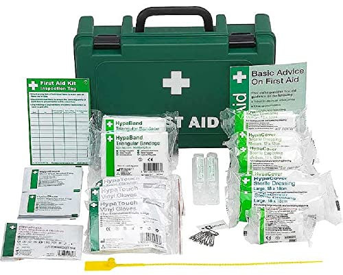 Safety First Aid Group Workplace First Aid Kit (Small 1-10 Persons) Economy HSE-Compliant with Inspection Tags, Wall Bracket, Extra Plasters