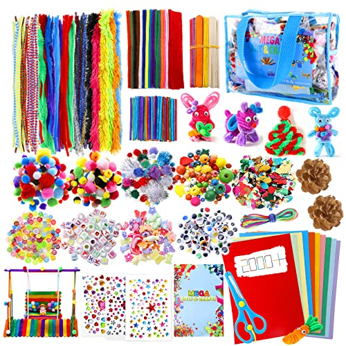 URBZUE Bastelset für Kinder, 2000 Stück DIY Kunsthandwerk Bastelkoffer Bastelbedarf zum basteln Pfeifenreiniger Kulleraugen Perlen Kreativ Scrapbooking Bastelset für Mädchen Jungen Alter 4 bis 10