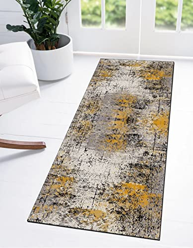 Ymural Teppich Läufer Flur rutschfest Meterware Küche Grau Abstrakt Modern Küchenläufer 50x200CM Waschbar Korridor Teppichläufer Lang Meterware Polyester Flurläufer für Schlafzimmer, Anpassbar