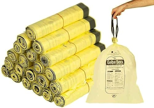 90L Gelbe Säcke Gelber Sack DSD Müllbeutel Recycling Müllsack mit Zugband Neu (5 Rollen)