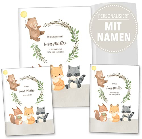 OLGS U-Hefthülle Komplett-Set 3-teilig personalisierbar Impfpasshülle & Reisepasshülle | Organizer für Untersuchungsheft, Impfpass, Reiseunterlagen für Babys und Kinder (Personalisiert, 01 - Freunde)