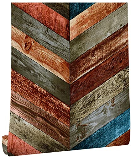 JOLIHOME Papel Pintado Efecto Madera Rojo y Marrón 44.5x500cm Papel Tapiz Autoadhesivo Impermeable Vintage Papel Adhesivo Vinilo para Muebles Cocina Salón Dormitorio Habitación Armario