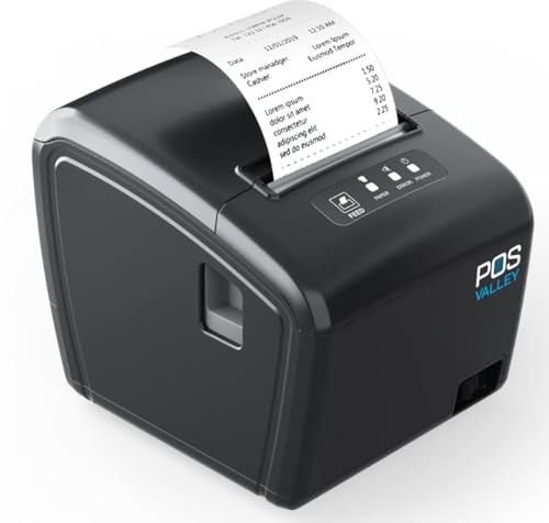 POS VALLEY Thermodrucker 80 mm für Belege mit automatischer Schnittstelle, 260 mm/s, mit seriellem USB-Ethernet-Anschluss, unterstützt Windows/Android/Mac/Linux/ChromeOS/ESC/POS