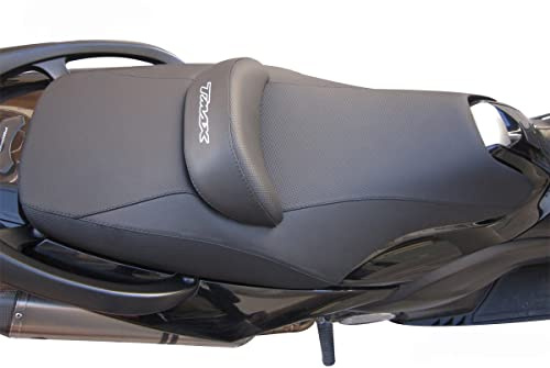 Moto Discovery Funda de Asiento Compatible con Yamaha T-MAX 500 2008-2011/530 2012-2016 Negra con Logo Blanco (I)