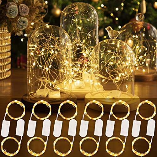 HXWEIYE 12 Pack LED Fairy Lights Battery Operated, 7ft 20LED | Mini Twinkle String Light, Waterproof, Firefly Starry Light Indoor Outdoor Mason Jar Wedding Party Crafts DIY, Warm White