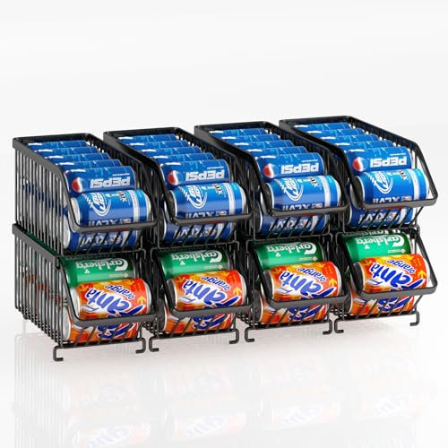 GILLAS 8 Stück stapelbare Soda-Dosen-Organizer für Kühlschrank, Dosenhalter, Spender, Lebensmittelaufbewahrung für Kühlschrank, Küche, Arbeitsplatten, Schränke, Schwarz