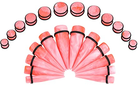 Longbeauty 12 Paare Piercing Tapers Plugs Acryl Ohrpiercing Kit Expander Stretching Dehnstäbe Dehnungsset 10mm-20mm, Pink