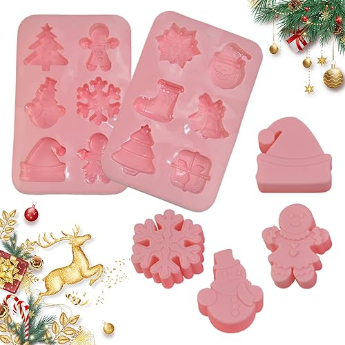 LANSKYLAN 2 Pezzi Stampo in Silicone per Natale Stampo per Dolci in Silicone 6 Cavità Stampi in Silicone Motivi Natalizi Stampo per Sapone di Natale per Torte Cioccolato Biscotti Caramelle Gelatina