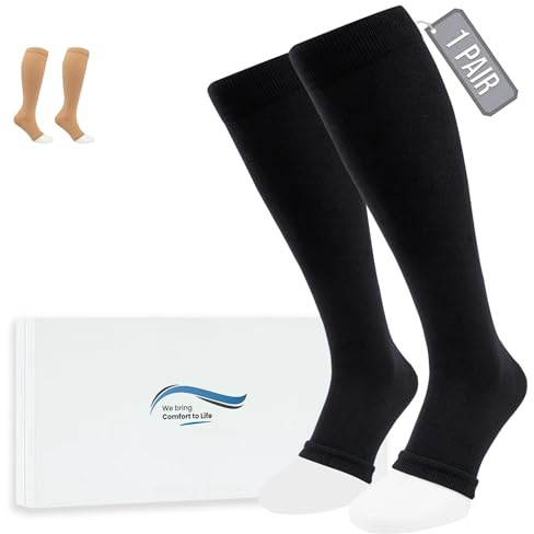 360 Relief Calze Compressione Punta Aperta per Donna e Uomo - Classe 1 Gambaletti Compressione Graduata per Circolazione, Viaggi Aereo, Vene Varicose - Calze Antitrombo 15-20mmHg con Borsa Lavanderia