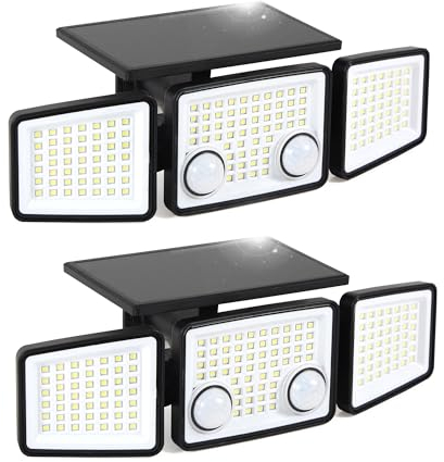 Qsmile Solarlampen Für Außen, 2 PIR Sensor 188 LED Solar Strahler Solarleuchte mit Bewegungsmelder, IP65 Wasserdichte 270°Beleuchtungswinkel, Solarlampe für Terrasse, Veranda, Garage, Hof 2 Stück