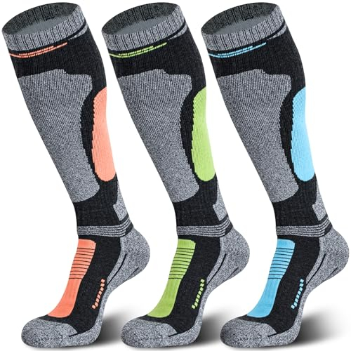 Muezna 2 Paar Merinowolle Skisocken, Herren Damen Knie-Hochleistungs-Thermosocken für Winter, Schnee, Snowboarden, Outdoor-Sport, Jagd Large