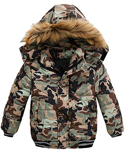LOIJMK Veste d'Hiver Manteau avec Capuche Manteau Mode Vêtement Chaud Manteau pour Enfants Garçons (Camo, 4 Ans), Camouflage, 5 ans