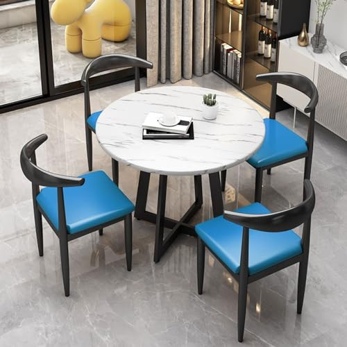 Konferenztisch- Und Stuhl Set Desktop-Platte mit hoher Dichte, druckfest und verschleißfest X-förmige Dicke Tischbeine, stabil und tragfähig Geeignet für Lounge, Wohnzimmer (Color : Blue)